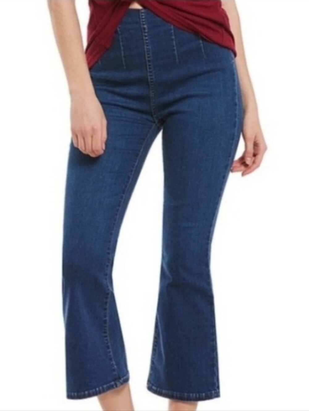 Free People High Rise Pull On Crop Flare Boot Jeans Dark Wash Size 31